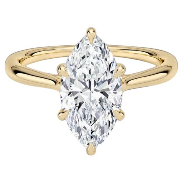 GIA 2.25 Carats F/VS1 Marquise Diamond Hidden Halo Engagement Ring In 18K Gold