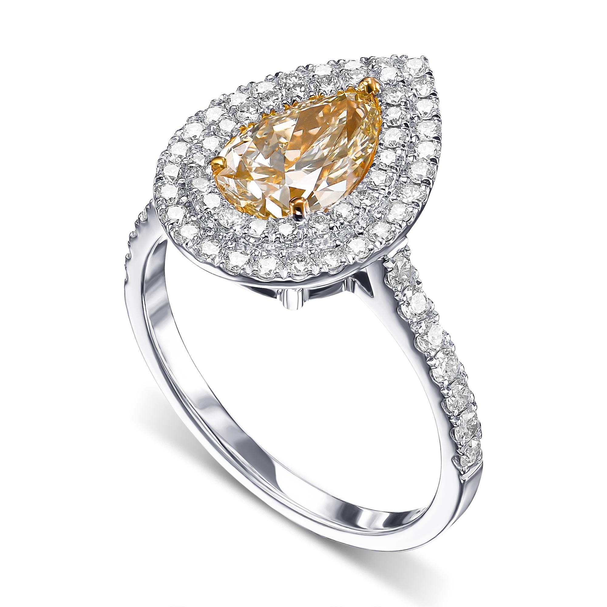 Pear Cut NO RESERVE - GIA 2.25 TCW Fancy Diamond Halo , 18 Karat White Gold Ring