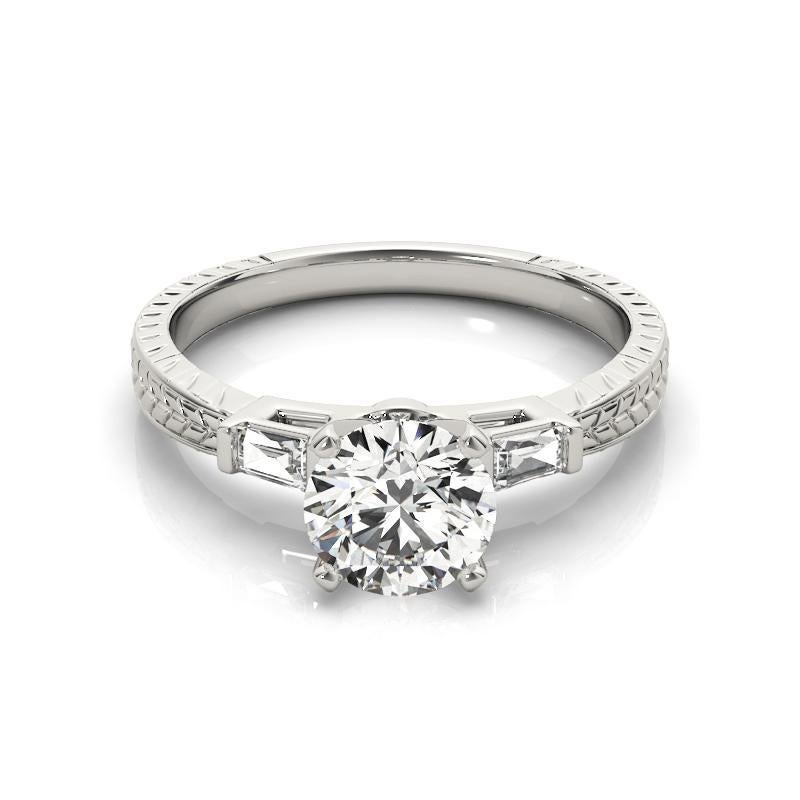 GIA 2,25ct Rund Graviert Drei-Stein Baguette  Diamantring