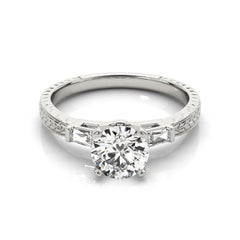 GIA 2,25ct Rund Graviert Drei-Stein Baguette  Diamantring