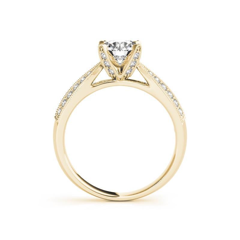 GIA 2,25ct Tulipano rotondo a quattro punte Milgrain Pave Anello con diamanti in oro giallo 18K In condizioni Nuovo in vendita a New York, NY