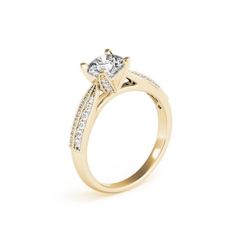 Donna GIA 2,25ct Tulipano rotondo a quattro punte Milgrain Pave Anello con diamanti in oro giallo 18K in vendita