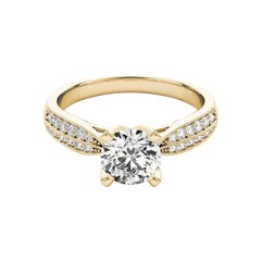 GIA 2.25ct Round Tulip Four-Prong Milgrain Pave 18K Yellow Gold Diamond Ring