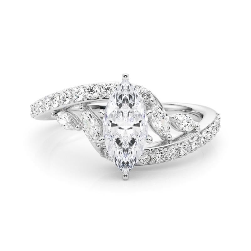 GIA 2.26 Carat Marquise Curved Bypass Leaf & Vine  Diamond Ring