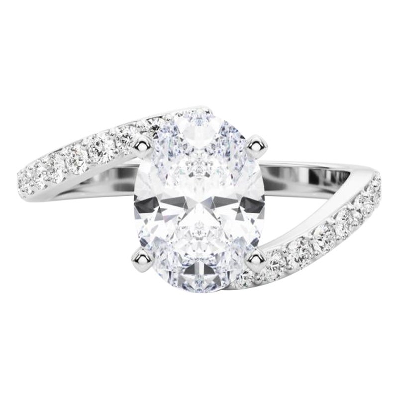 GIA 2,27 Carati Oval Curved Bypass Pave Shank in oro bianco 18 carati