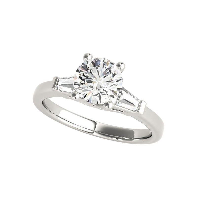 GIA 2.27 Carat Round & Fancy Baguette Three-Stone  Diamond Ring