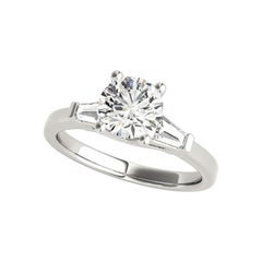 GIA 2.27 Carat Round & Fancy Baguette Three-Stone  Diamond Ring