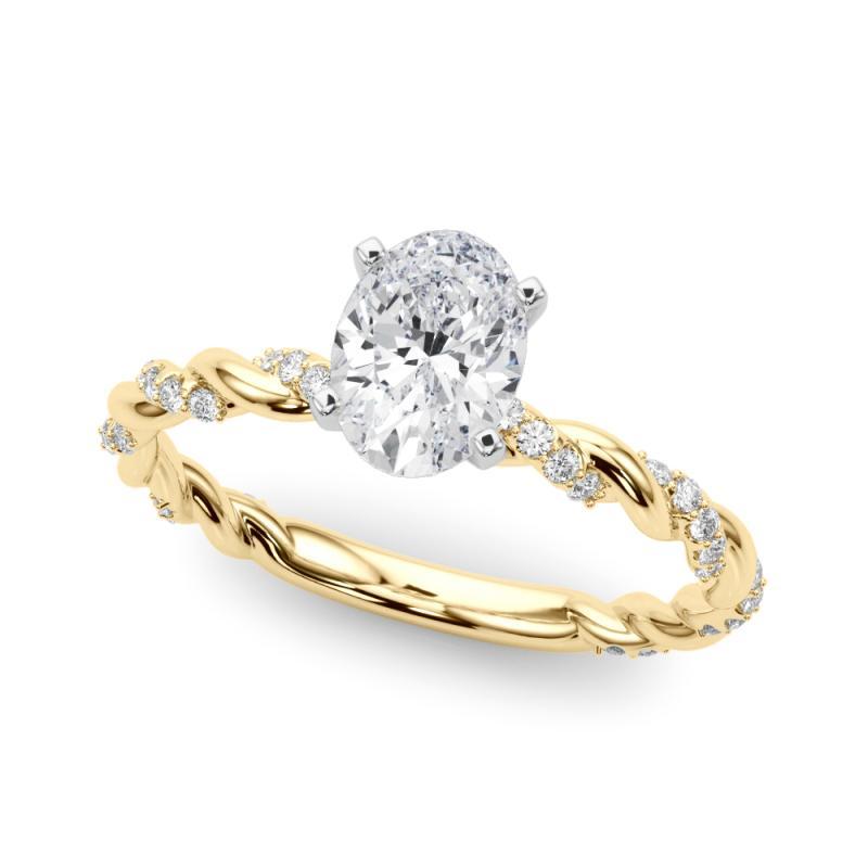 Taille ovale GIA 2.27ct Oval Micro Pave Twisted Braid Band 18K Yellow Gold Diamond Ring en vente