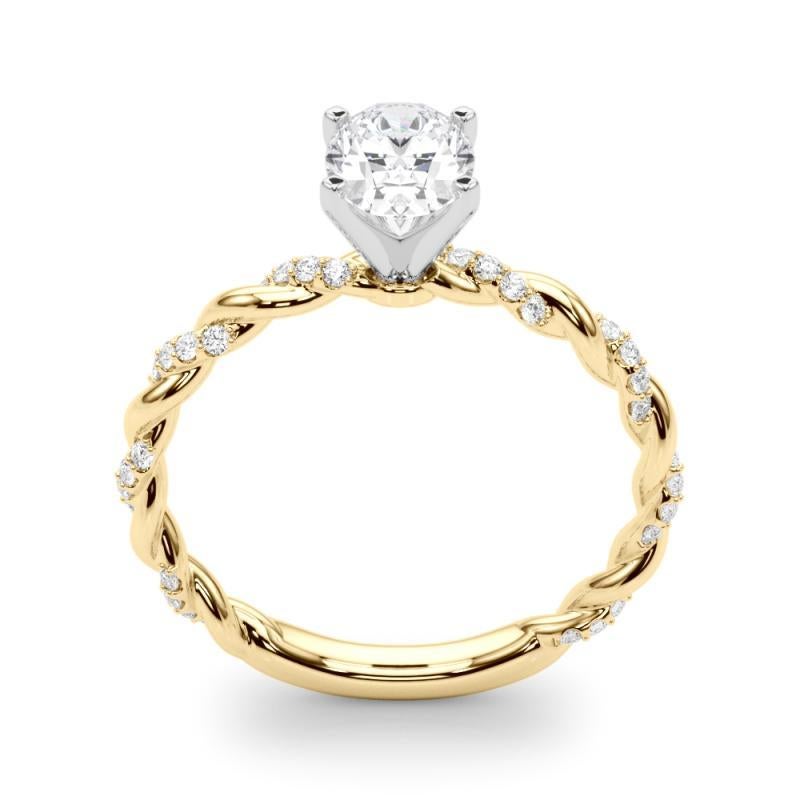 GIA 2.27ct Oval Micro Pave Twisted Braid Band 18K Yellow Gold Diamond Ring Pour femmes en vente