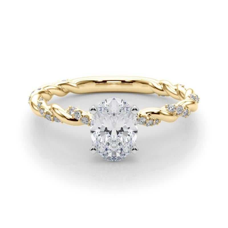 GIA 2,27ct Oval Micro Pave Twisted Braid Band 18K Gelbgold Diamantring