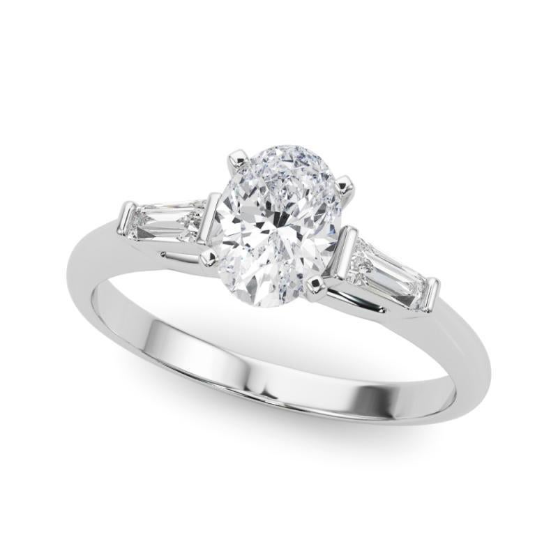 Taglio ovale GIA 2.27ct Oval Three-Stone Tapered Baguette  Diamond Ring in vendita