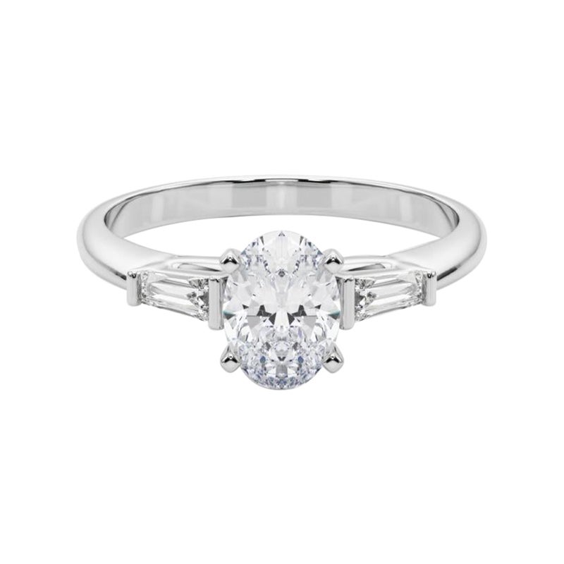 GIA 2.27ct Oval Three-Stone Tapered Baguette  Diamond Ring