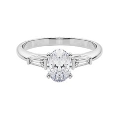 GIA 2.27ct Oval Three-Stone Tapered Baguette  Diamond Ring