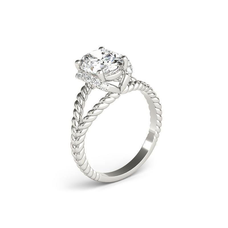 De las mujeres GIA 2,27 quilates Anillo de diamantes de oro blanco de 18 quilates con aureola partida en cuerda retorcida ovalada en venta