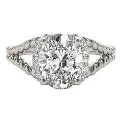 GIA Anello di diamanti ovali a corda ritorta con gambo spaccato da 2,27 carati in oro bianco 18K