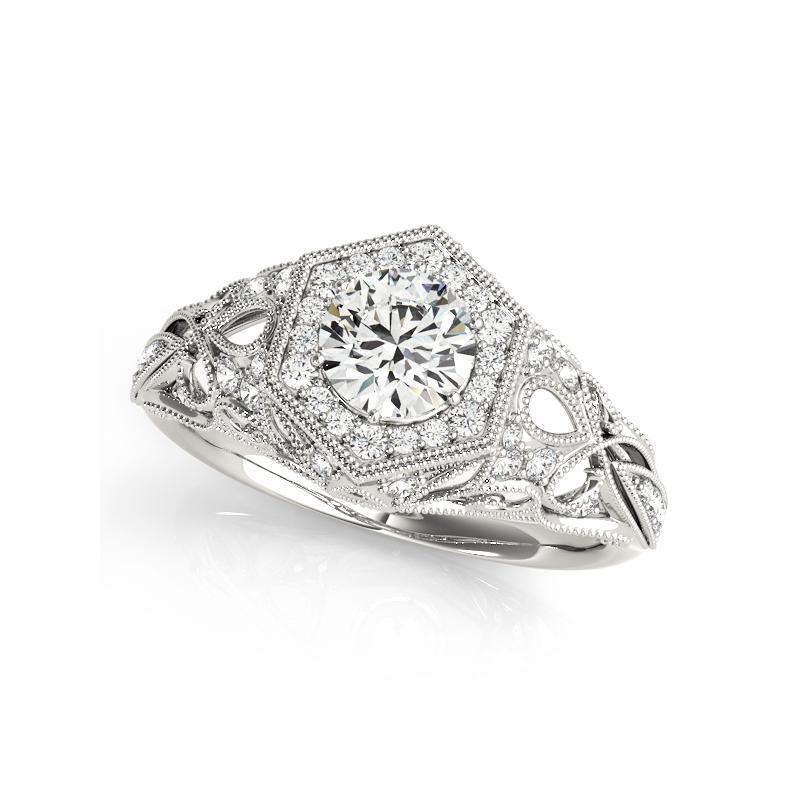 Taglio rotondo GIA 2,27ct Anello con diamante rotondo Art Deco Bezel Trellis Filigree in oro bianco in vendita