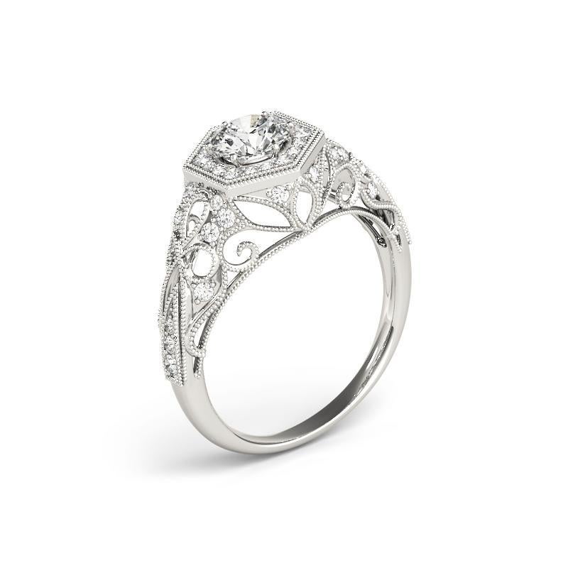 Donna GIA 2,27ct Anello con diamante rotondo Art Deco Bezel Trellis Filigree in oro bianco in vendita