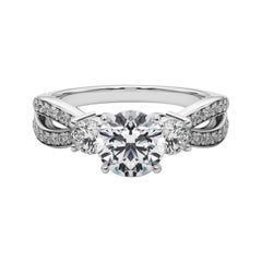 GIA 2.27ct Round Three-Stone Split Shank Pave  Diamond Ring