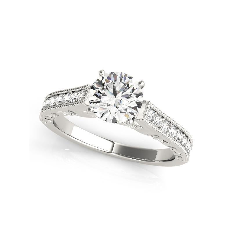 Taille ronde GIA 2.27ct Round Vintage Leaf Engraved Cathedral Diamond Ring (bague à diamant cathédrale gravée d'une feuille) en vente