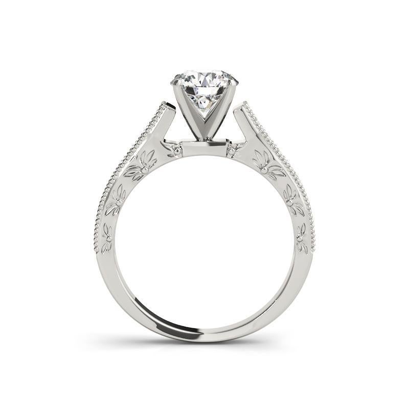 GIA 2.27ct Round Vintage Leaf Engraved Cathedral Diamond Ring (bague à diamant cathédrale gravée d'une feuille) Neuf - En vente à New York, NY