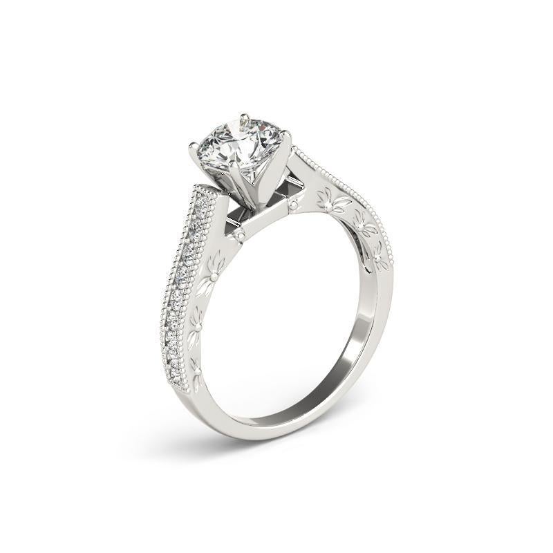 GIA 2.27ct Round Vintage Leaf Engraved Cathedral Diamond Ring (bague à diamant cathédrale gravée d'une feuille) Pour femmes en vente