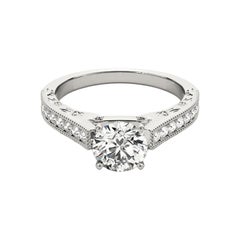GIA 2.27ct Round Vintage Leaf Engraved Cathedral Diamond Ring