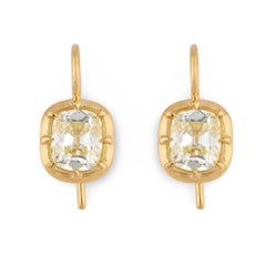 GIA 2.28 carat old mine cut diamond 18k yellow gold bezel earrings