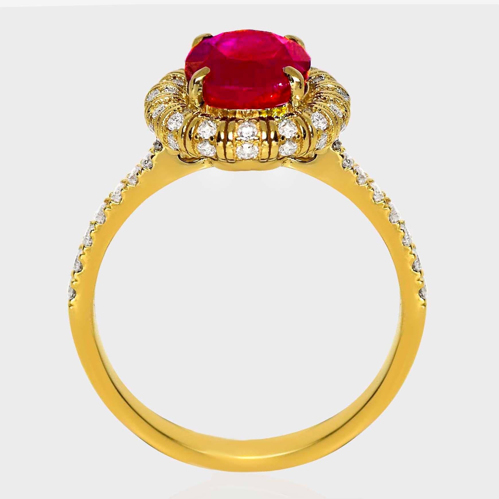 GIA Anello di fidanzamento con rubino dell'Afghanistan non riscaldato da 2,28 ct in oro giallo 18 carati In condizioni Nuovo in vendita a Kaohsiung City, TW