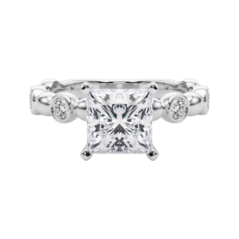 GIA 2,29ct Principessa pietra laterale castone fascia solitario anello di diamanti