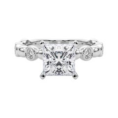 GIA 2.29ct Princess Side Stone Bezel Band Solitaire Diamond Ring