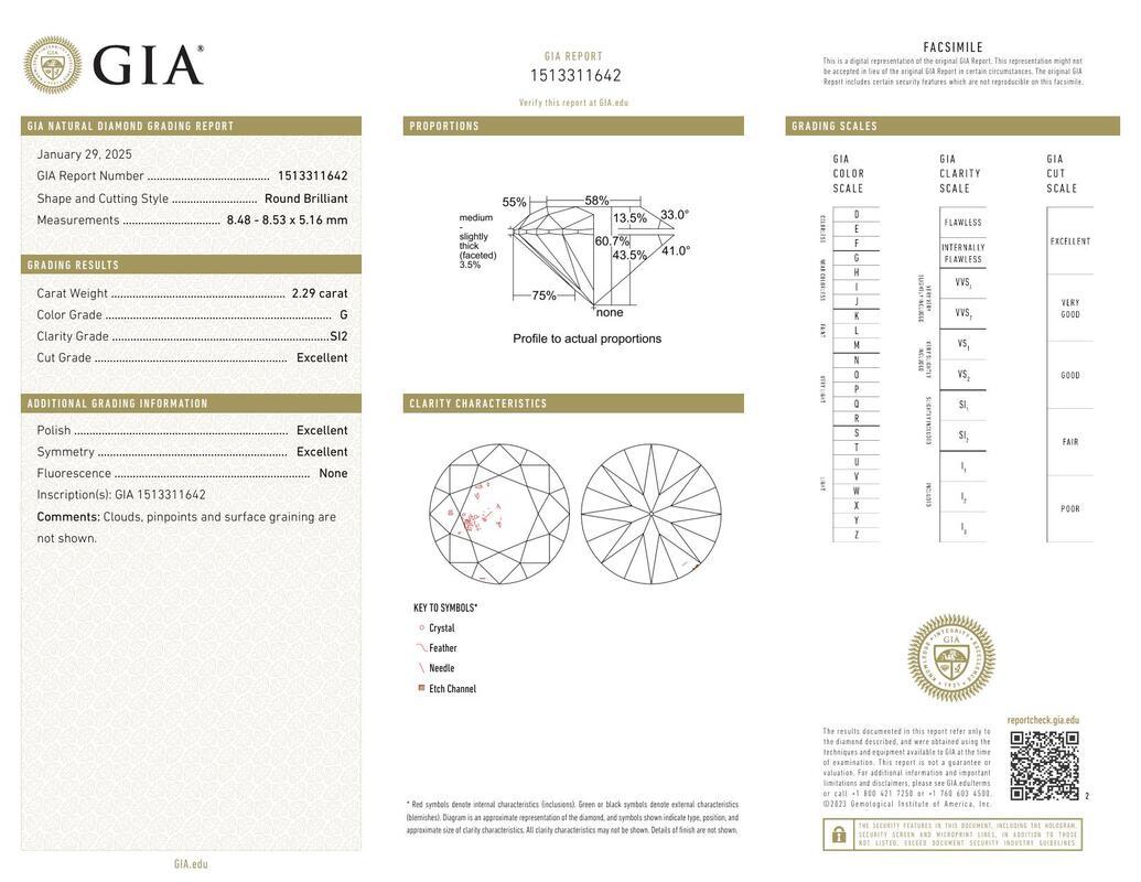 Contemporaneo GIA 2,29ct Pietra laterale rotonda Anello solitario con castone di diamanti in vendita