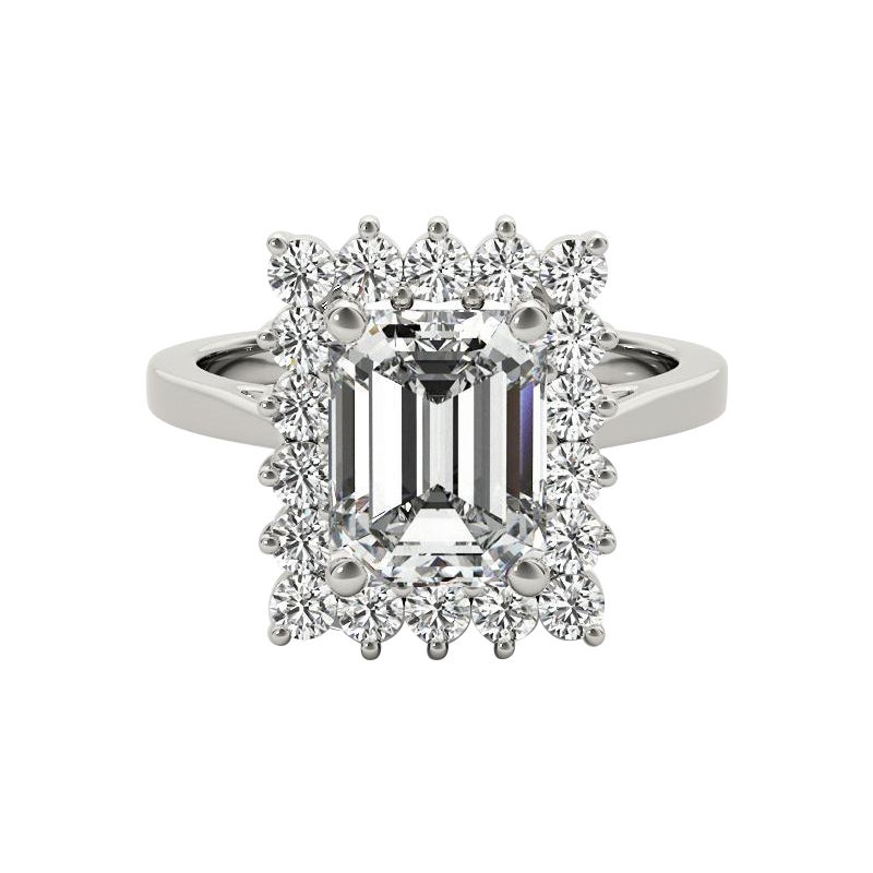 GIA 2.2ct Emerald Rectangular Halo Anniversary  Diamond Ring