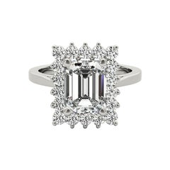 GIA 2.2ct Emerald Rectangular Halo Anniversary  Diamond Ring