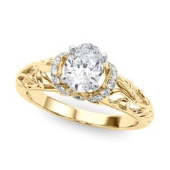 GIA 2.2ct Oval Chevron Halo Floral Filigree 18K Yellow Gold Diamond Ring