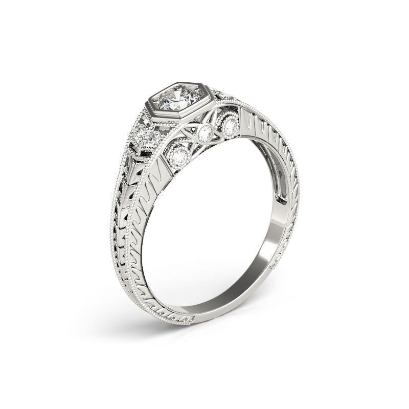 GIA 2.2ct Round Bezel Filigree Flower Engraved  Bague en diamant Pour femmes en vente