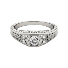 GIA 2.2ct Redondo Bisel Filigrana Flor Grabado  Anillo de diamantes