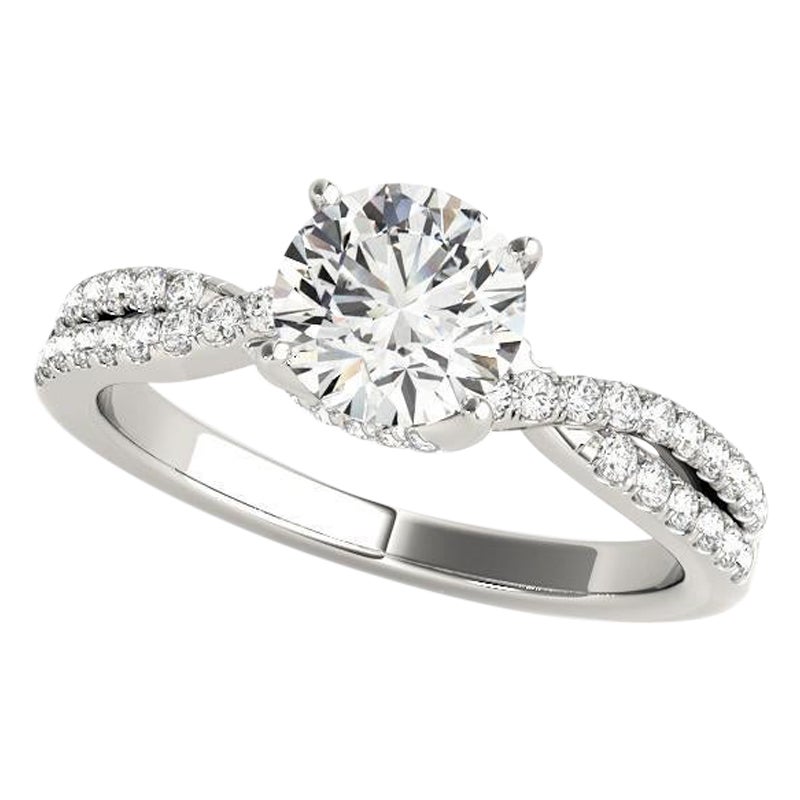 GIA 2.2ct Round Solitaire Entwined Split Shank 18K White Gold Diamond Ring