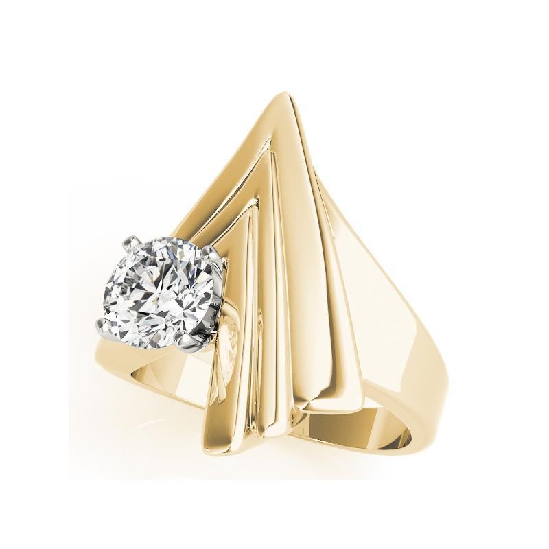 Taille ronde GIA 2.2ct Round Solitaire Futuristic Chevron 18K Yellow Gold Diamond Ring en vente