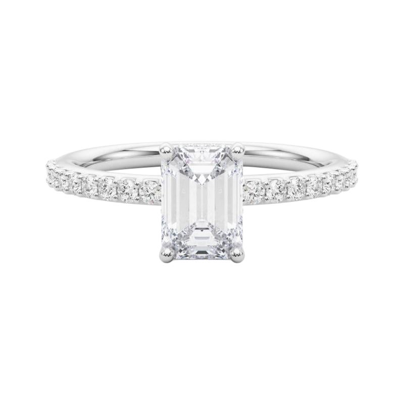 GIA 2.3 Karat Smaragd Halo geteilt Zinken Ewigkeit  Diamantring