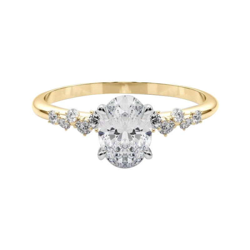 GIA 2,3 Karat Oval Cluster Trellis Solitär 18K Gelbgold Diamantring