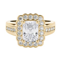 GIA 2.3 Carat Radiant Lace Flower Halo Vintage 18K Yellow Gold Diamond Ring