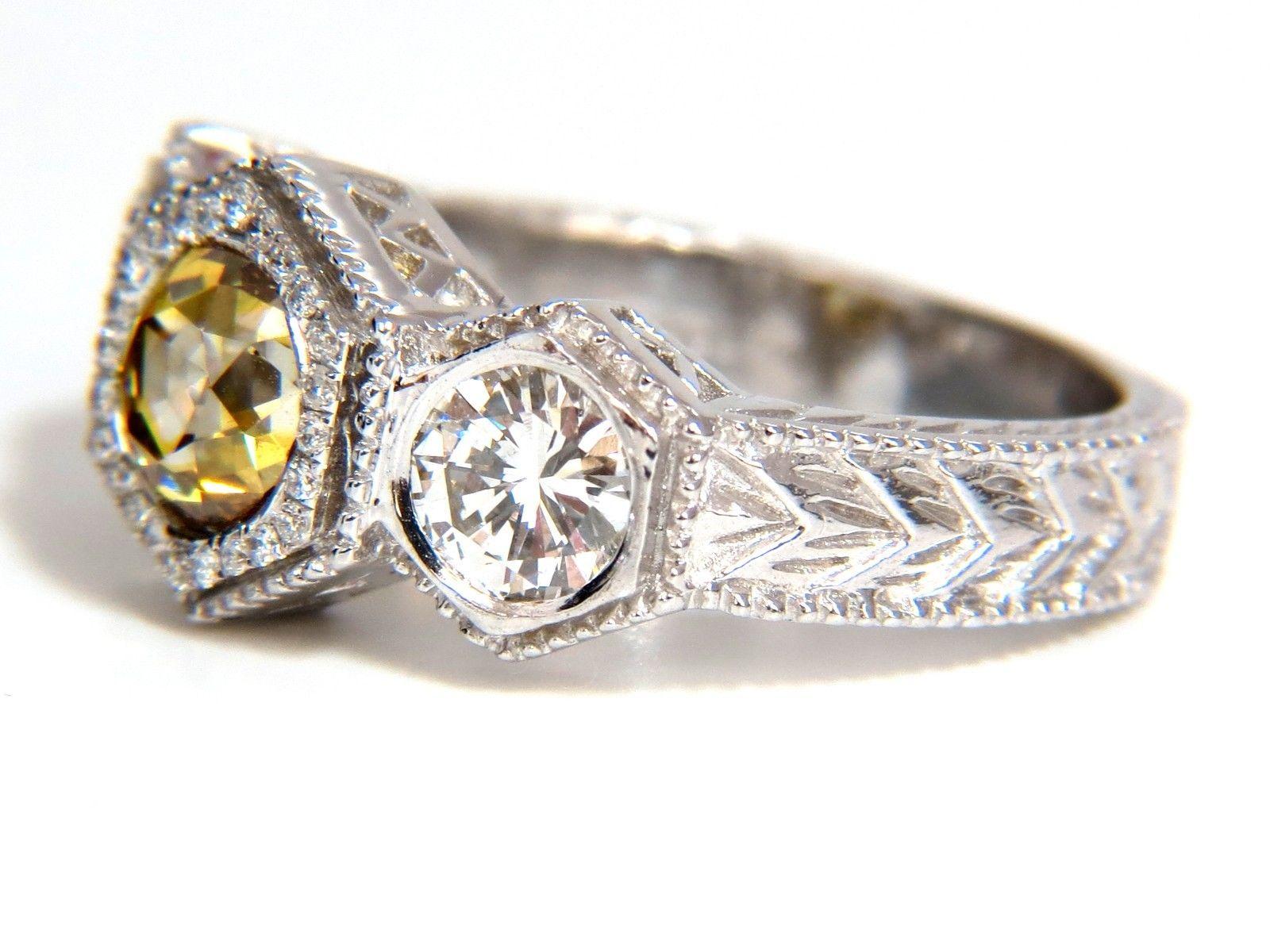 GIA 2,30 Karat Ausgefallener gelber und brauner Diamantring 18 Karat Edwardian Crown Deco im Angebot 6