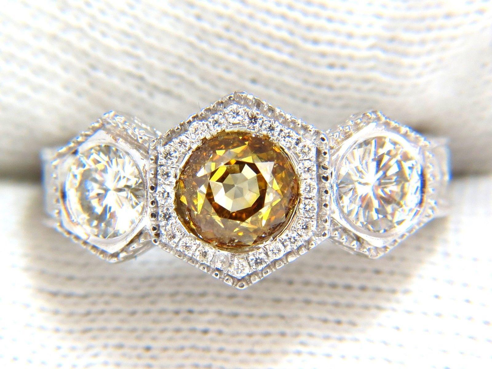 Women's or Men's GIA 2.30 Carat Fancy Yellow Brown Diamonds Ring 18 Karat Edwardian Crown Deco For Sale