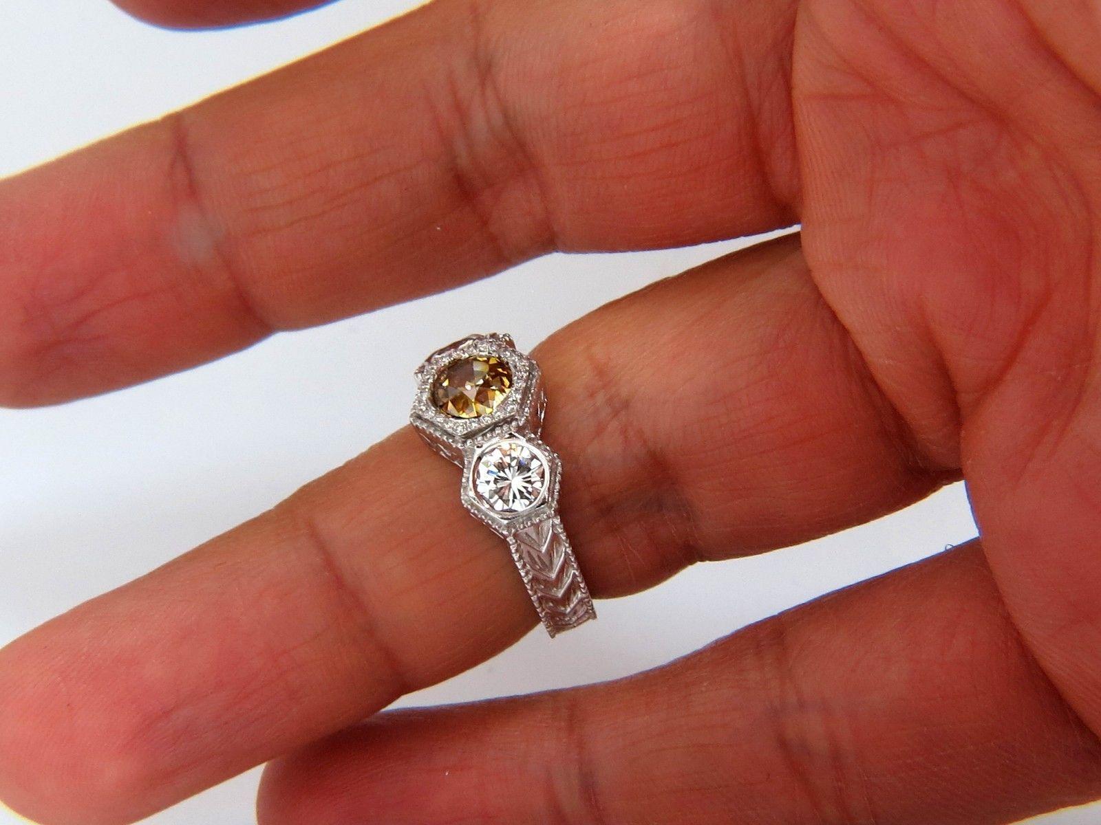 GIA 2.30 Carat Fancy Yellow Brown Diamonds Ring 18 Karat Edwardian Crown Deco For Sale 1