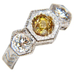GIA 2.30 Carat Fancy Yellow Brown Diamonds Ring 18 Karat Edwardian Crown Deco*