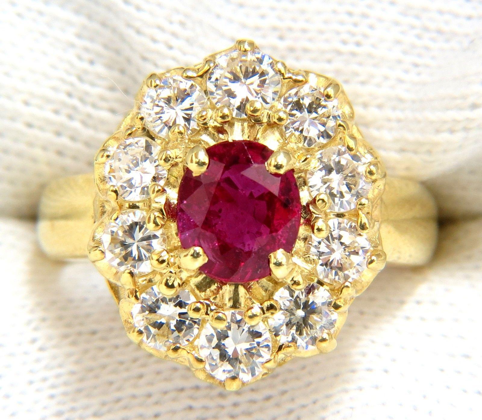 GIA 2.30 Carat Natural Red No Heat Ruby Diamonds Ring 18 Karat Unheated Cluster For Sale 2