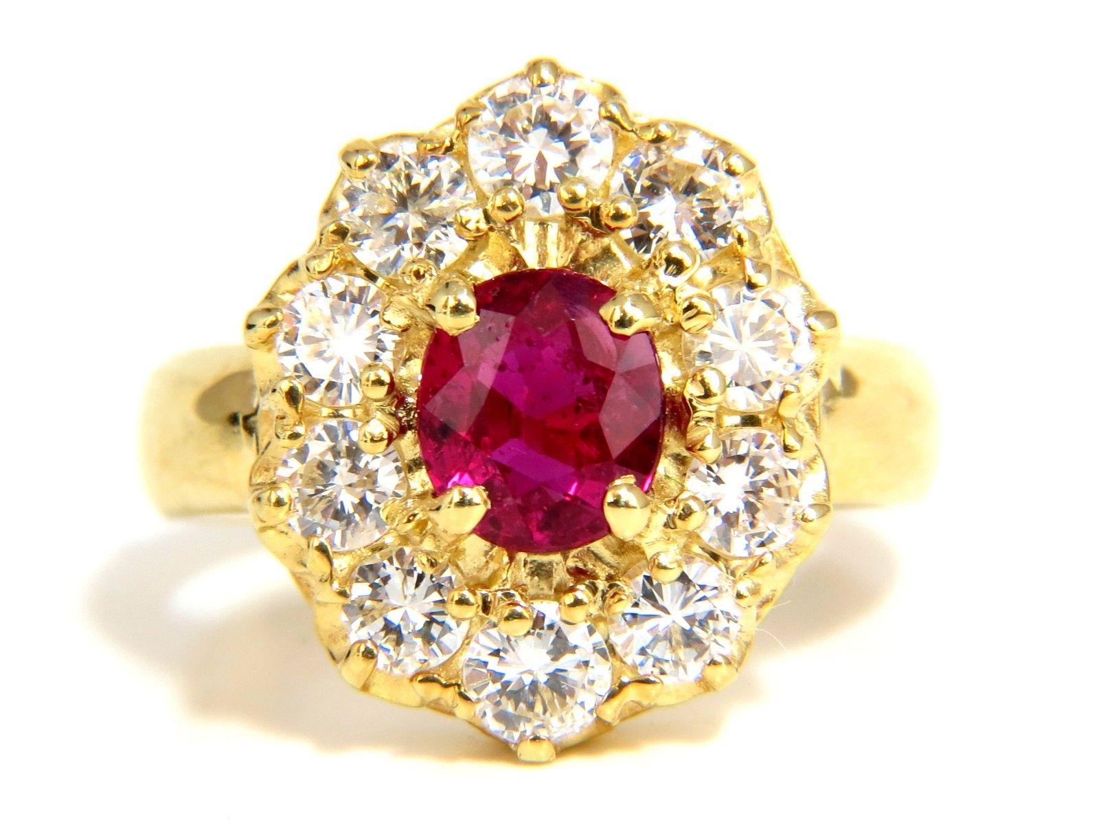 Oval Cut GIA 2.30 Carat Natural Red No Heat Ruby Diamonds Ring 18 Karat Unheated Cluster For Sale