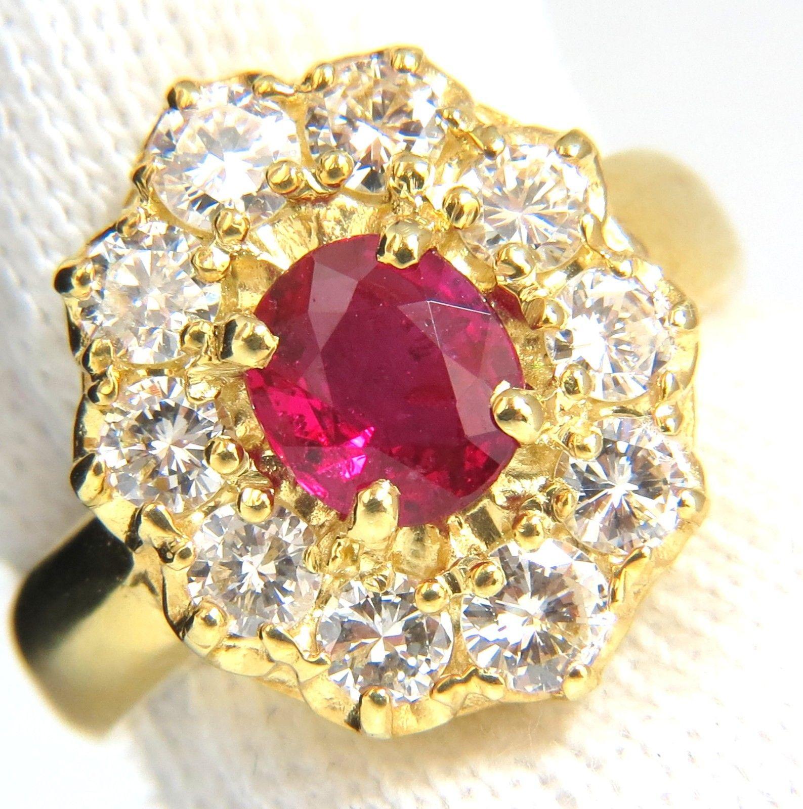 Women's or Men's GIA 2.30 Carat Natural Red No Heat Ruby Diamonds Ring 18 Karat Unheated Cluster For Sale