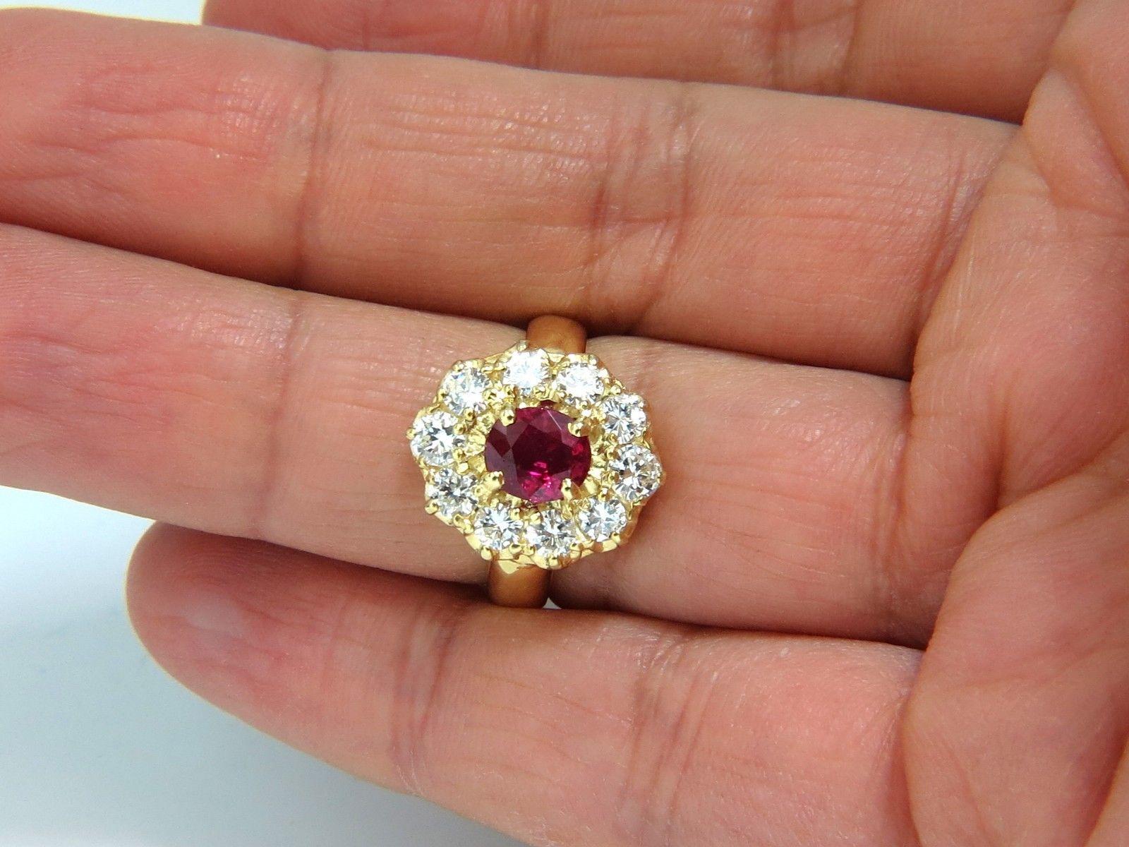 GIA 2.30 Carat Natural Red No Heat Ruby Diamonds Ring 18 Karat Unheated Cluster For Sale 1