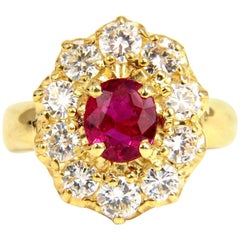 GIA 2,30 Karat natürlicher roter, unerhitzter Rubin-Diamantring, 18 Karat, unerhitzter Cluster